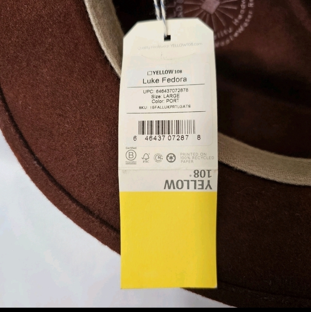 NEW Yellow 108 Eastwood Fedora Hat Men's Large Brown 100% Wool Felt Made in USA - Picture 9 of 14